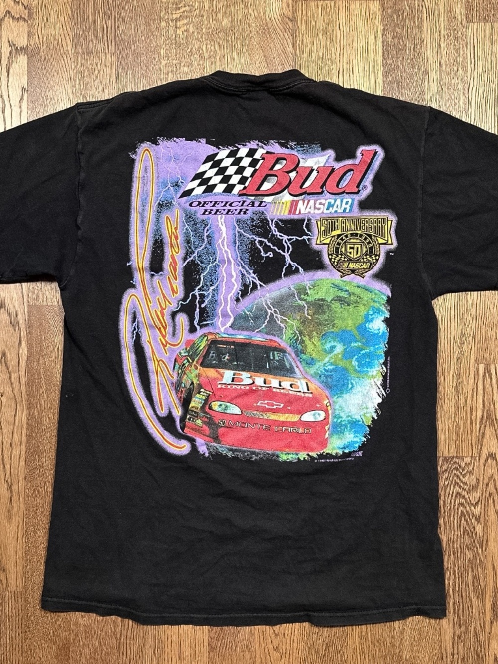 Vintage 90s 1998 Budweiser NASCAR Ricky Craven Chevy T Shirt 50th Anniv Mens L